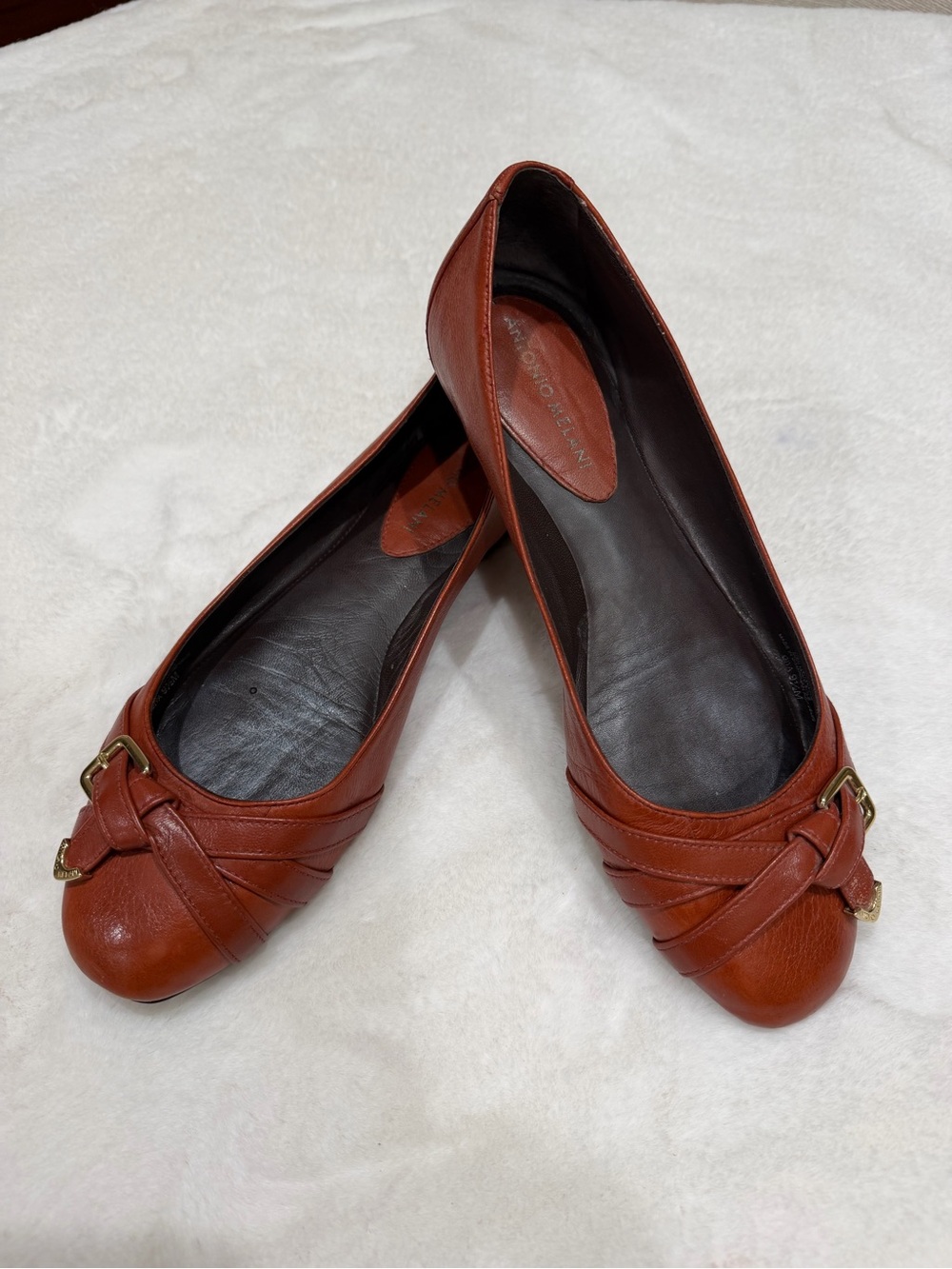Antonio Melani Rust Color Leather Giya Ballet Flats with Buckle Detail Size 9.5